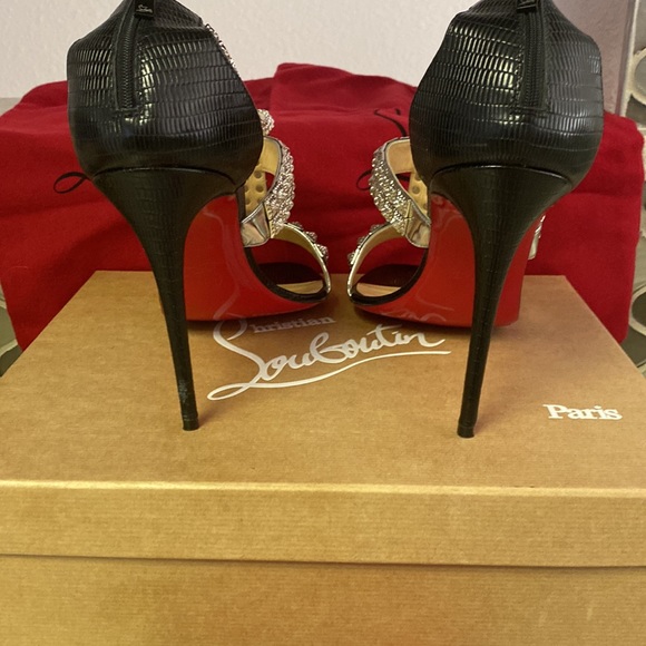 Black Diwali 100 Silver Studded Ankle Strap Stiletto Heel Pumps. - Picture 6 of 9